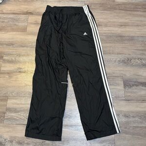 VTG Adidas Y2K black wide leg mesh lined drawstring track pants Sz Medium